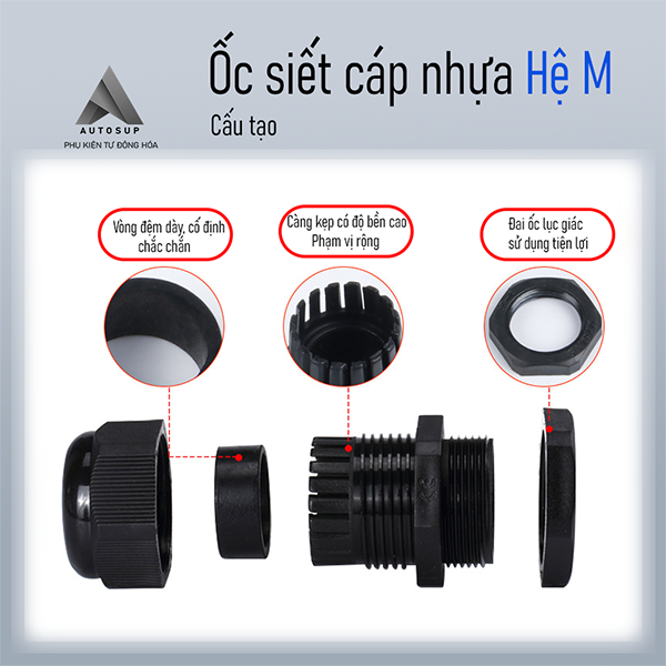 Ốc Siết Cáp Nhựa, Hệ M, Màu Trắng